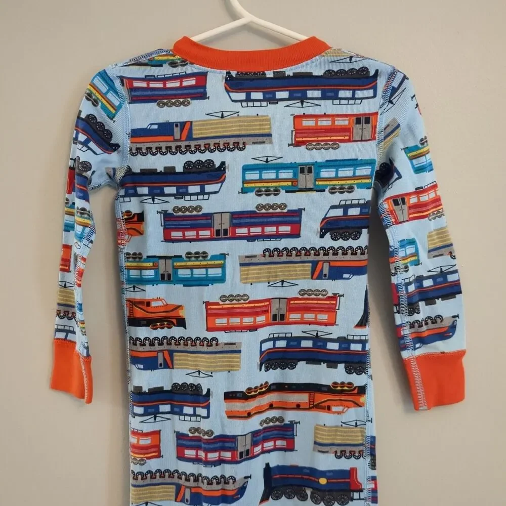Hanna Andersson Blue Orange Train Organic Cotton Pajamas Sleeper - Boys 90 3T